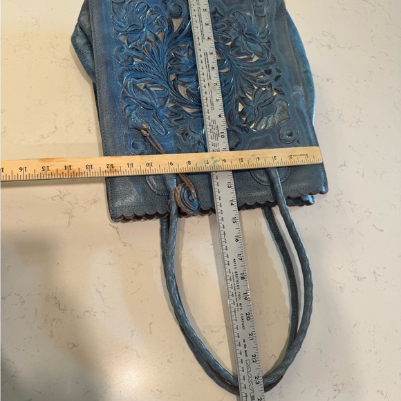 Patricia Nash Blue Tooled Leather Tote - Picture 5 of 13